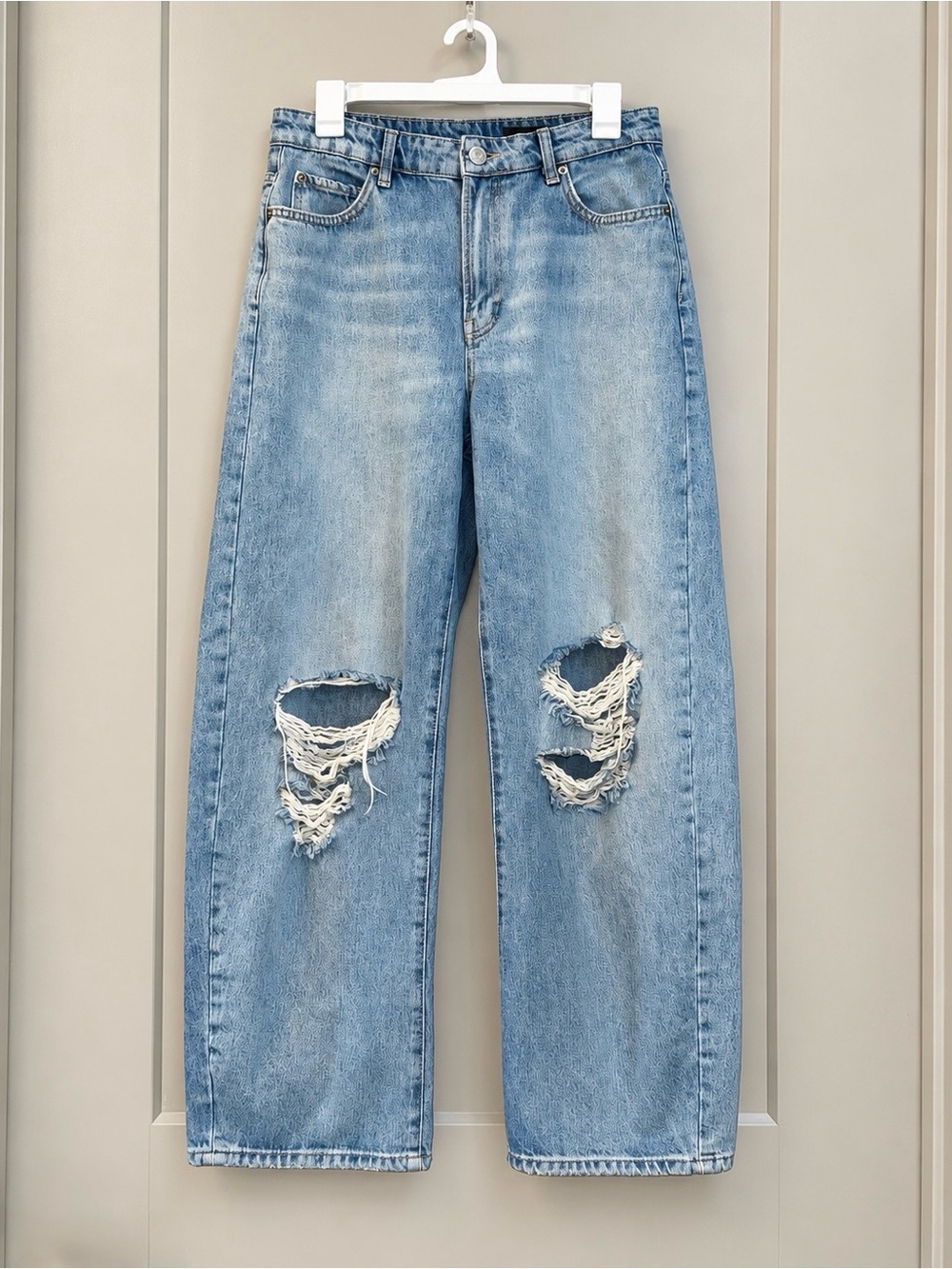 Zara ZW Collection Barrel High Waist Distressed Jeans Size 4